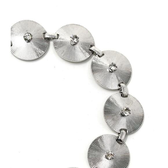 Vintage Choker Necklace Silver Sparkle Metal Discs w Rhinestones 14" - Hey Viv - Picture 2 of 5